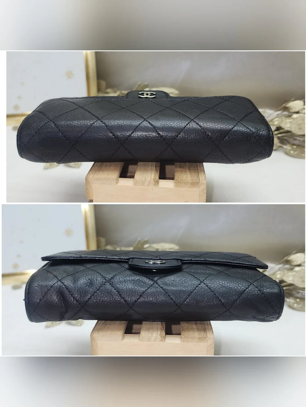 Chanel Caviar Leather Flap Card Wallet W/Dustbag COA & Unbranded Chain AUTHENTIC